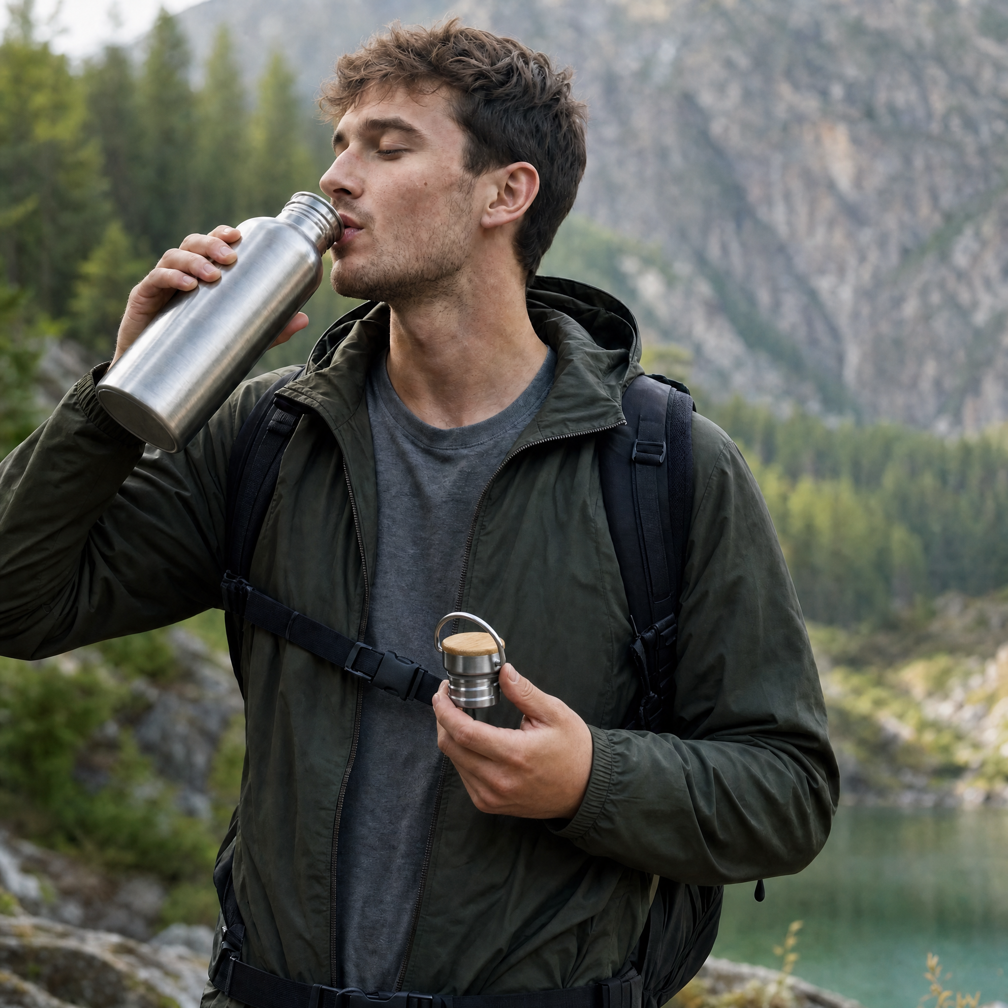 Bamboo Lid Stainless Steel Bottle